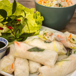 Vietnamese style tuna lettuce and noodle rolls