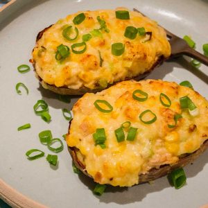 Jacket spuds with cheese tuna and corn