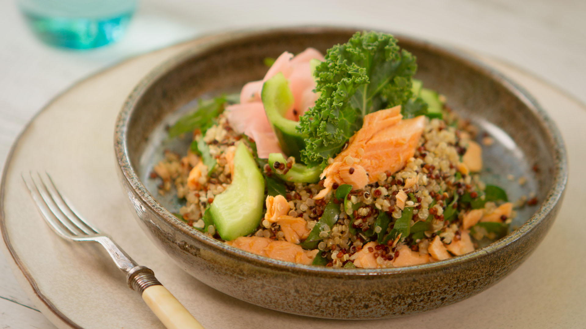 Smoked salmon quinoa kale salad