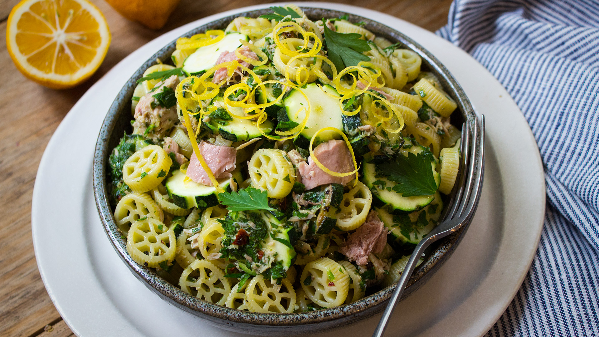 Tuna pasta with lemon salsa verde