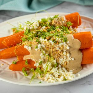 Steamed Carrots with Tuna Caesar Dressing