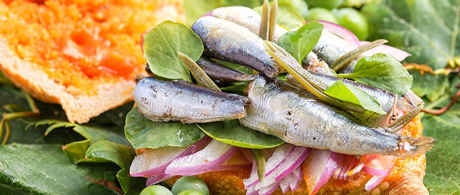 Cystic Fibrosis - Open harvest sandwich with sardines, meat and different vegetables